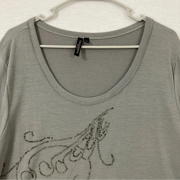 Susan Lawrence Gray Round Neck Soft Stretch Embellished Top 3X - Picture 3 of 9